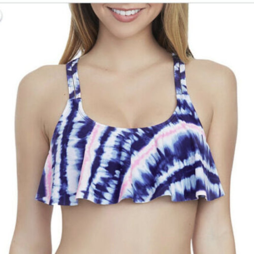 Arizona Jean Co Tie-Dye Flounce Bikini Top NWT
